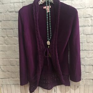 Bandolino plum long open sweater medium